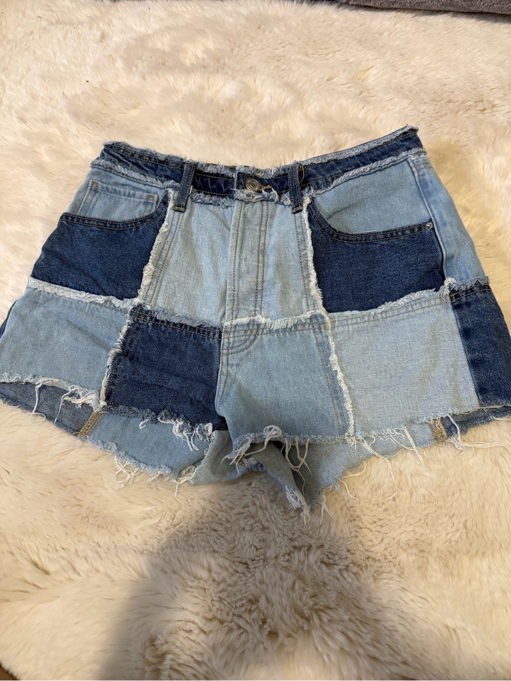 Wild Fable Highest Rise Patchwork Two-Tone Denim Shorts - Light & Dark Blue